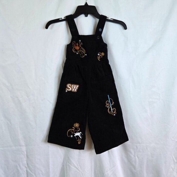 Star‎ Wars Rebel Icons Black Embroidered Toddler Girls Corduroy Overalls 4T New - Picture 1 of 9